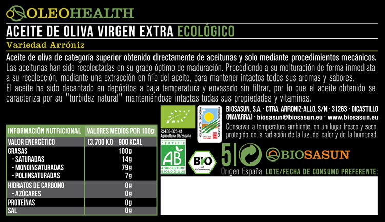 Lista de ingredientes y tabla nutricional