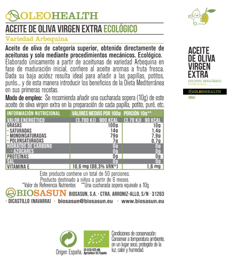 Lista de ingredientes y tabla nutricional