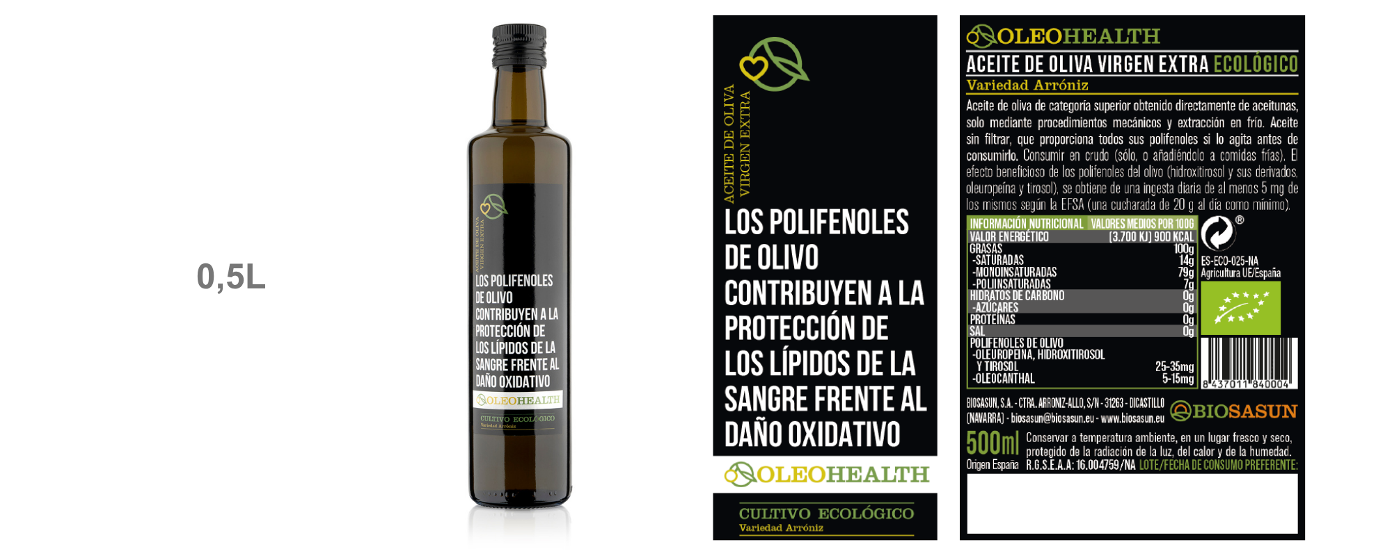 0,5L Biosasun Aceite de Oliva Virgen Extra con Polifenoles