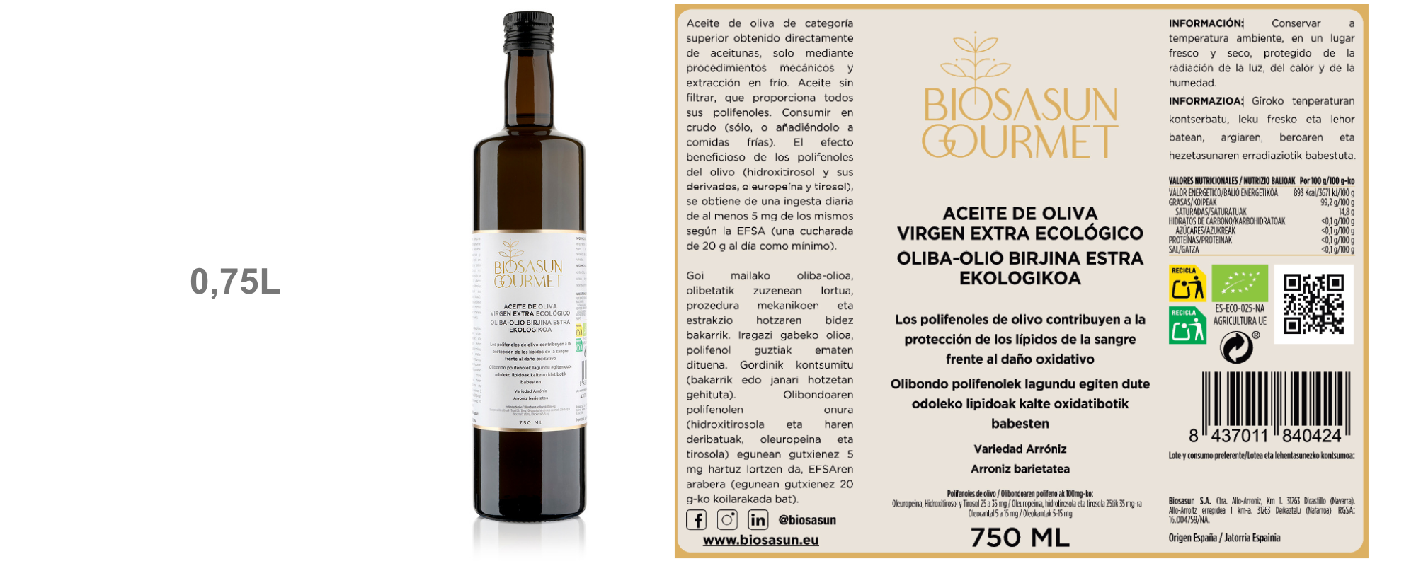 0,75L Oleohealth Aceite de Oliva Virgen Extra con Polifenoles