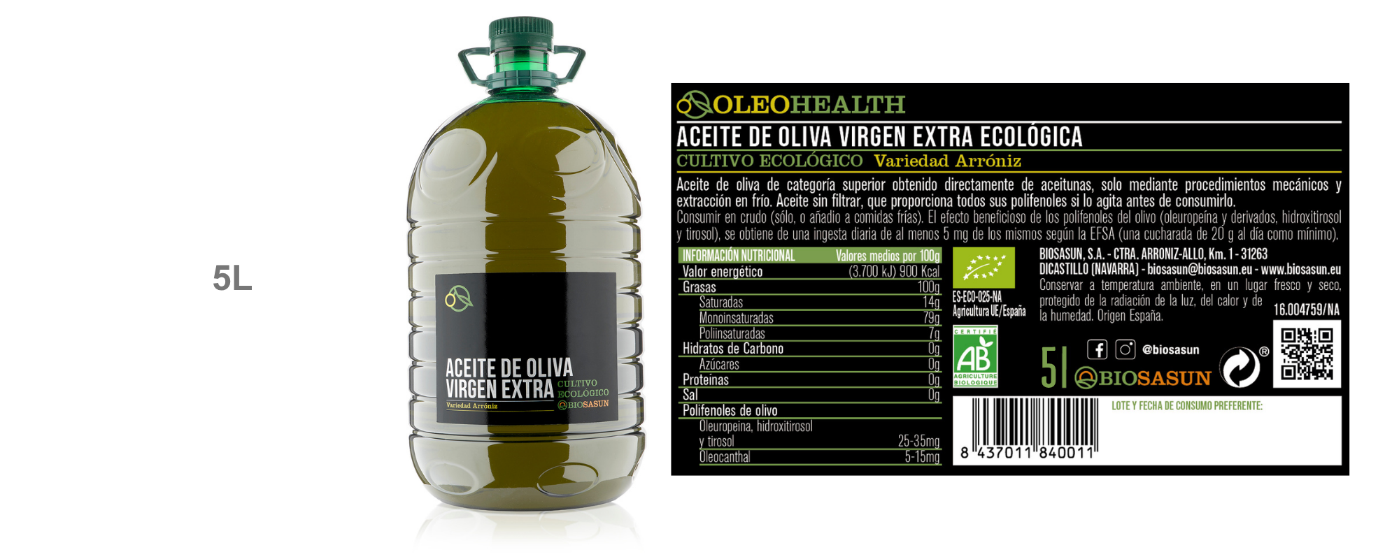 5L Oleohealth Aceite de Oliva Virgen Extra con Polifenoles