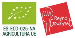Sello agricultura ecológica de la Unión Europea junto con sello producto gourmet