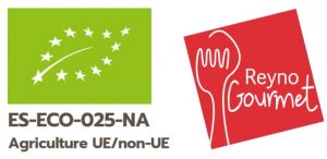 Sello agricultura ecológica de la Unión Europea junto con sello producto gourmet