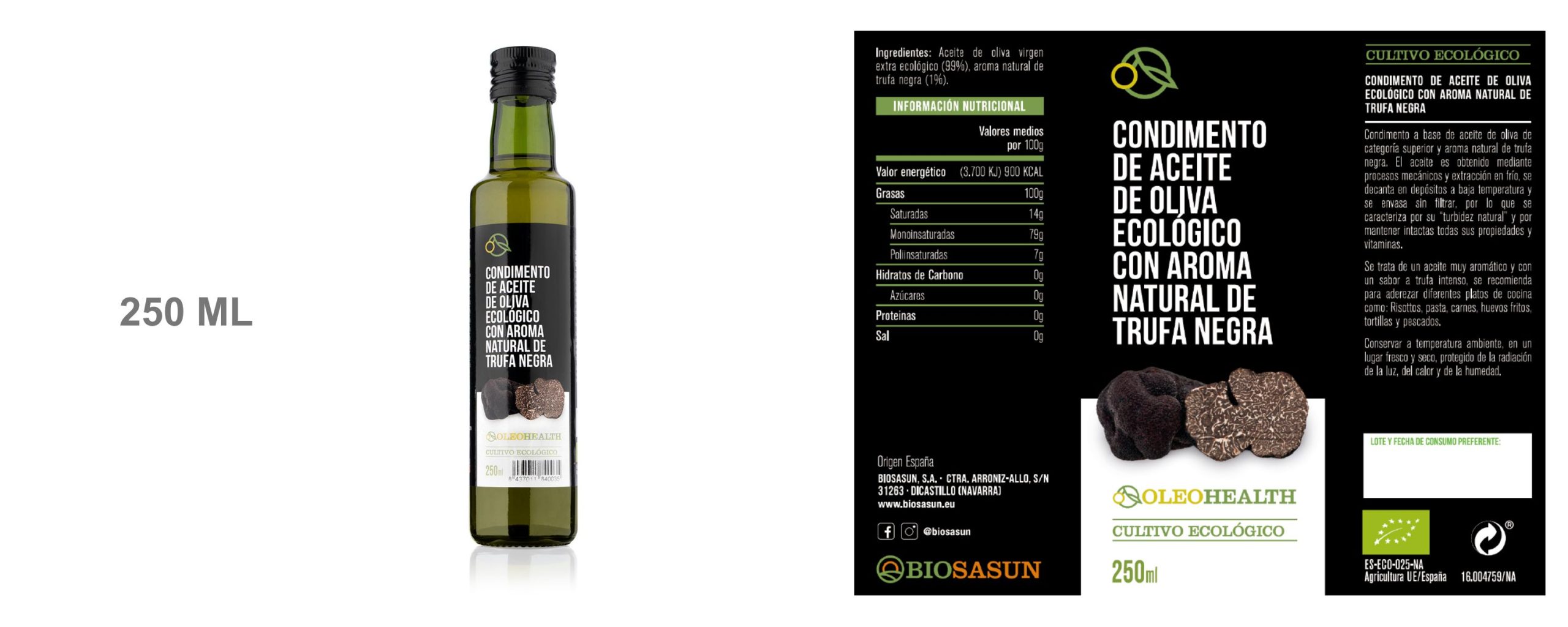 0,25L Condimento de aceite de oliva ecológico con aroma natural de trufa negra 0,25L Condimento de aceite de oliva ecológico con aroma natural de trufa negra