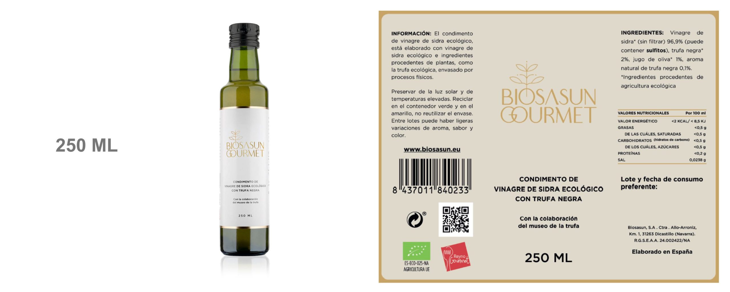 0,25L Condimento de vinagre de sidra ecológico con trufa negra