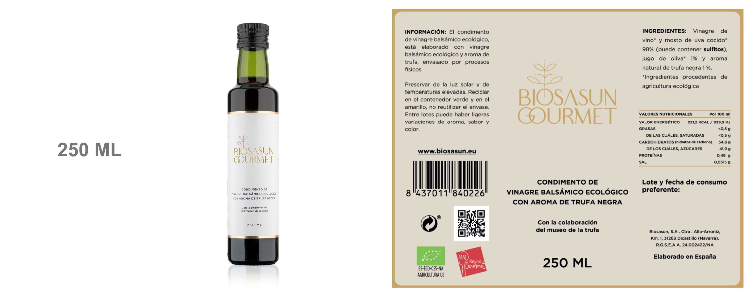 0,25L Condimento de VINAGRE balsámico ecológico con aroma de trufa negra