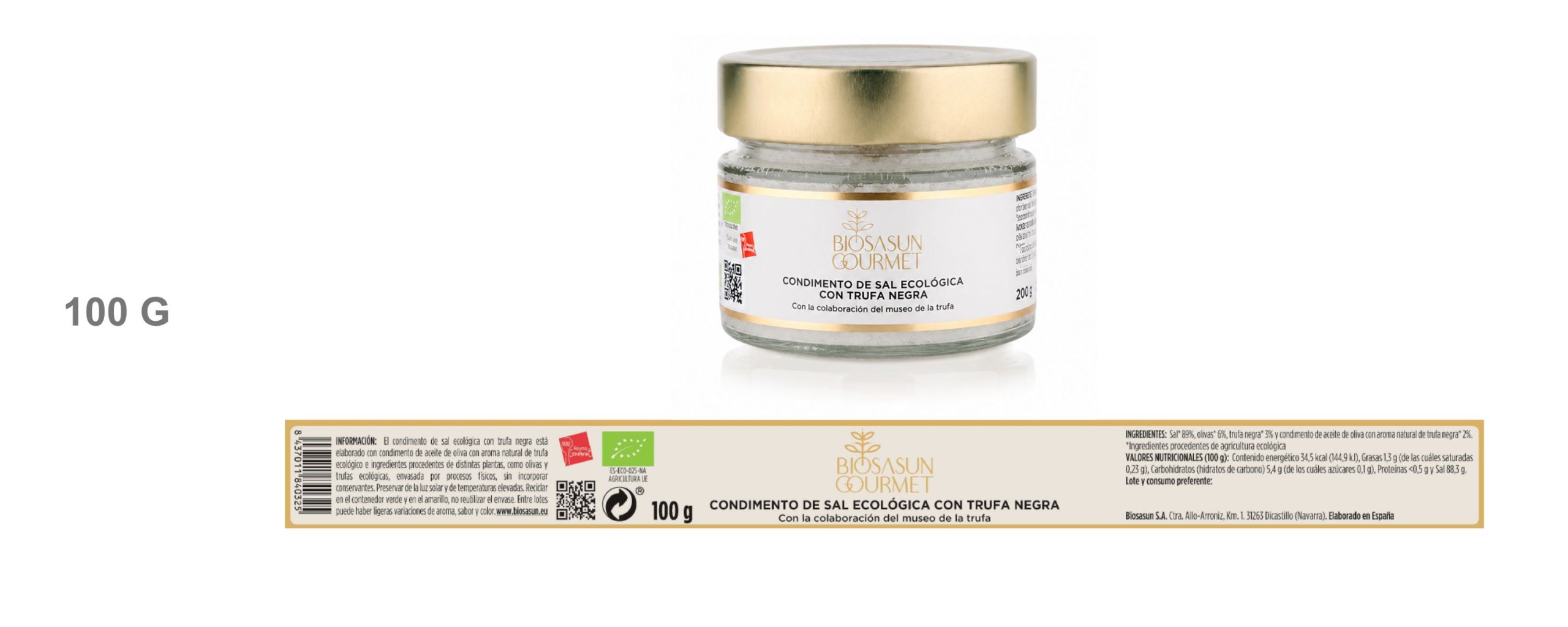 100G Condimento de sal ecológica con aroma de trufa negra