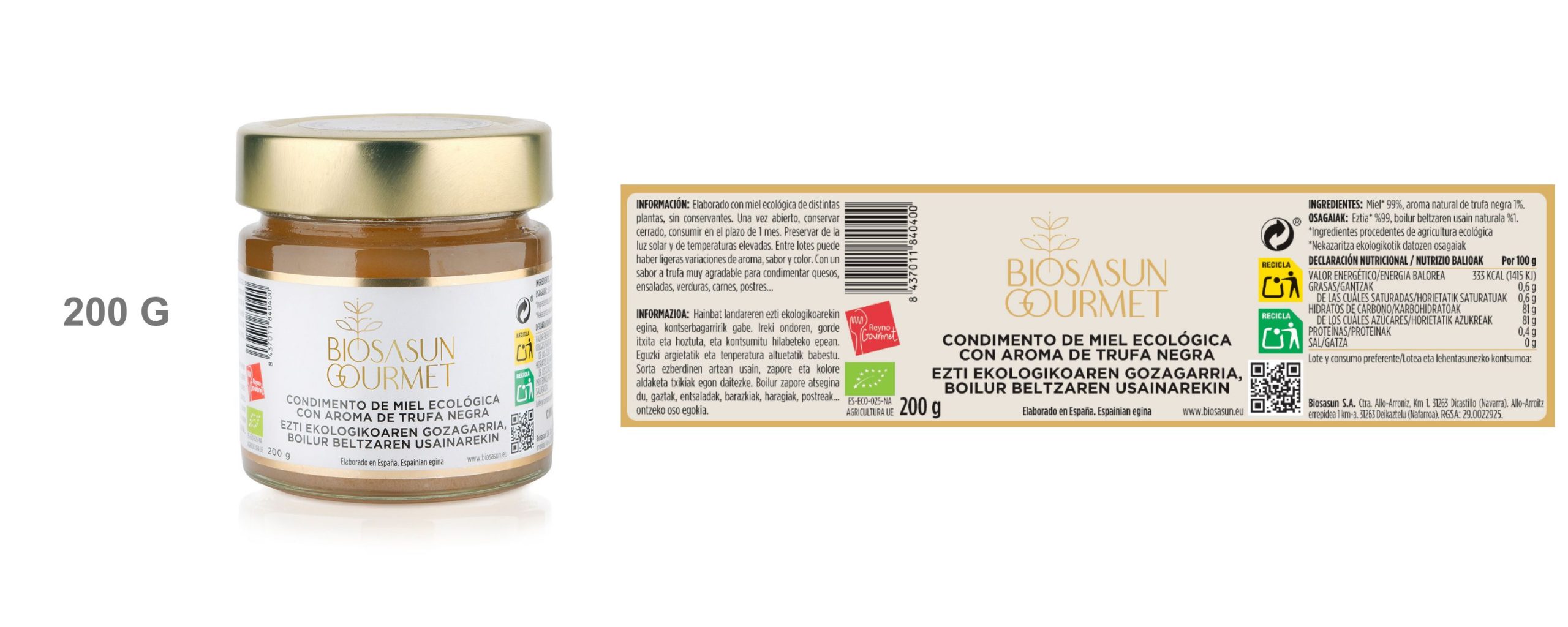 200 G Condimento de miel ecológica con aroma de trufa negra