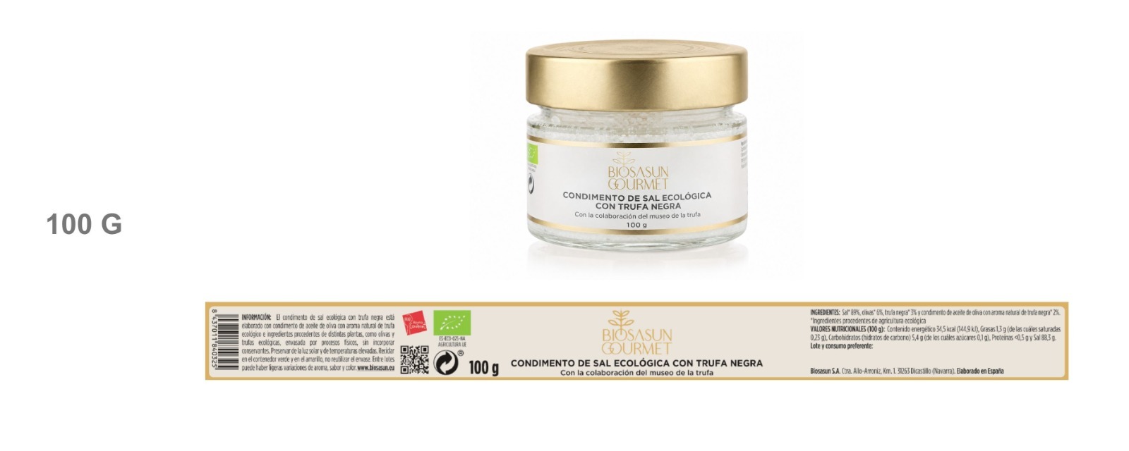 Etiqueta Condimento de sal ecológica con aroma de trufa negra 100gr